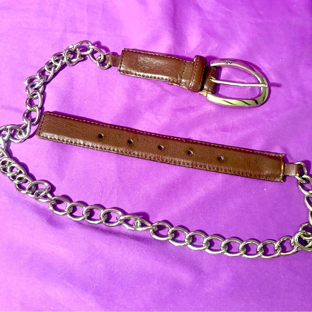 Vintage 1980 Rare Anne Klein Brown Leather & Silver Chain Belt SZ S